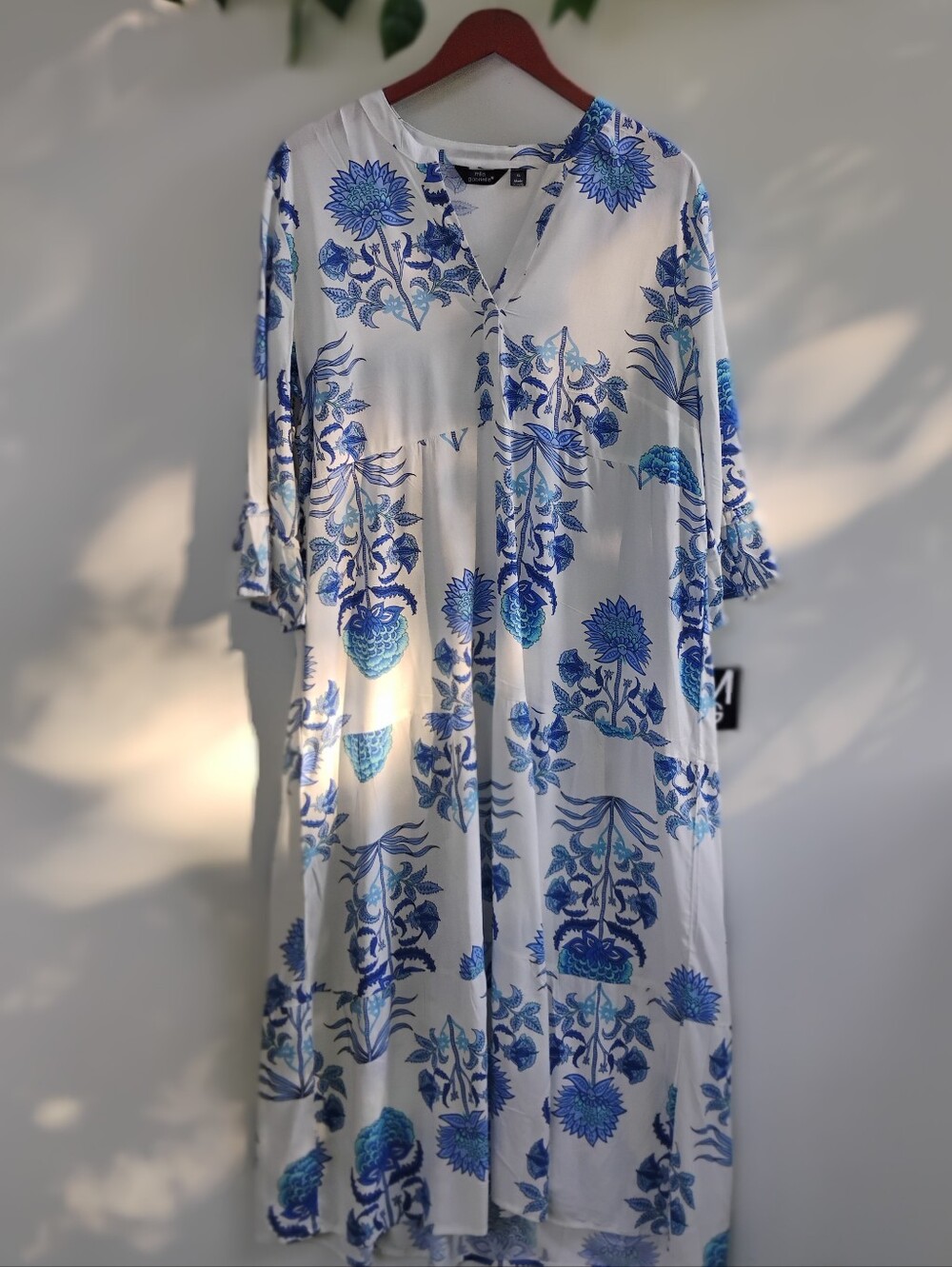 NWT Mlle Gabrielle White Blue Peasant Dress Size XL